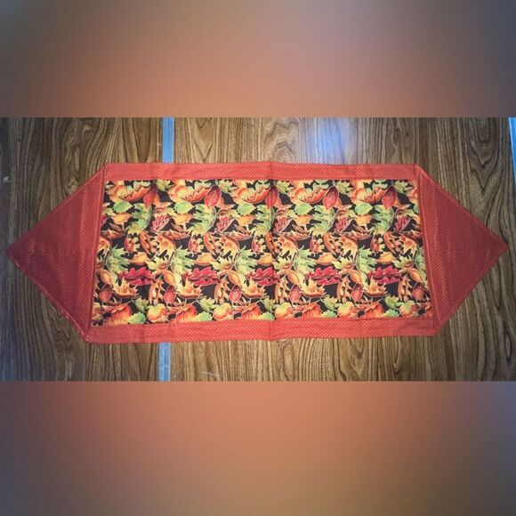Handmade Table Runner Fall Theme Leaves Burnt Orange - Gold Accents - 14" X 41" - Picture 1 of 7